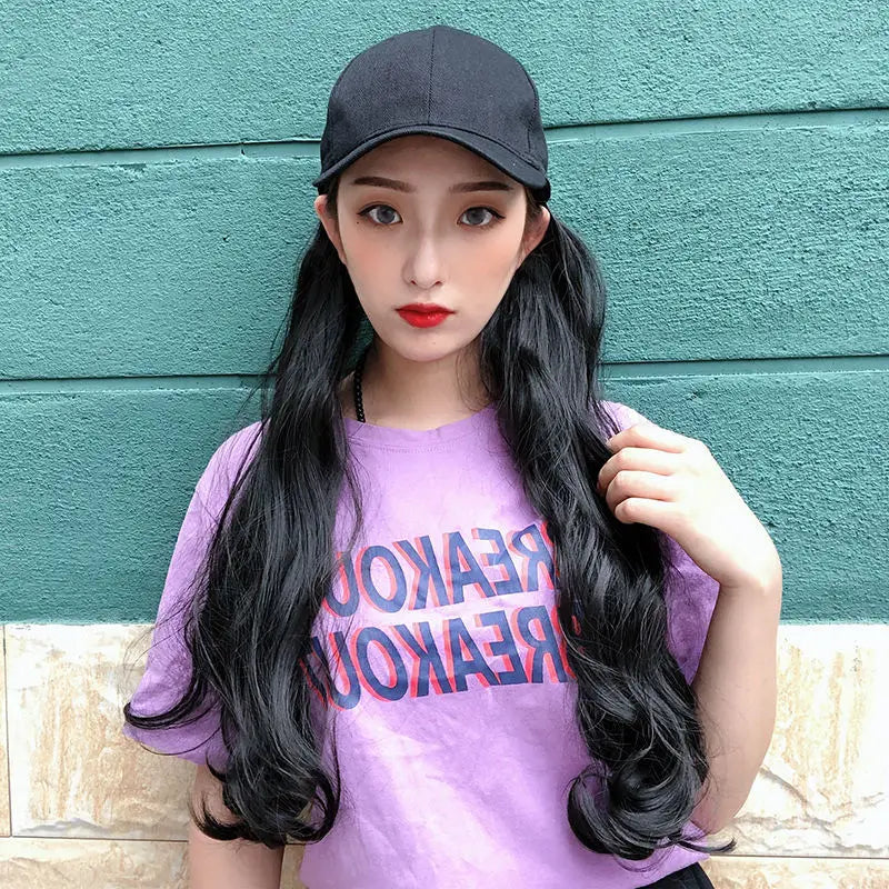 Long Straight Hat Wig Natural Brown Wigs Connect Synthetic Synthetic Baseball Cap Hair Wig Hat Wig Adjustable for Women