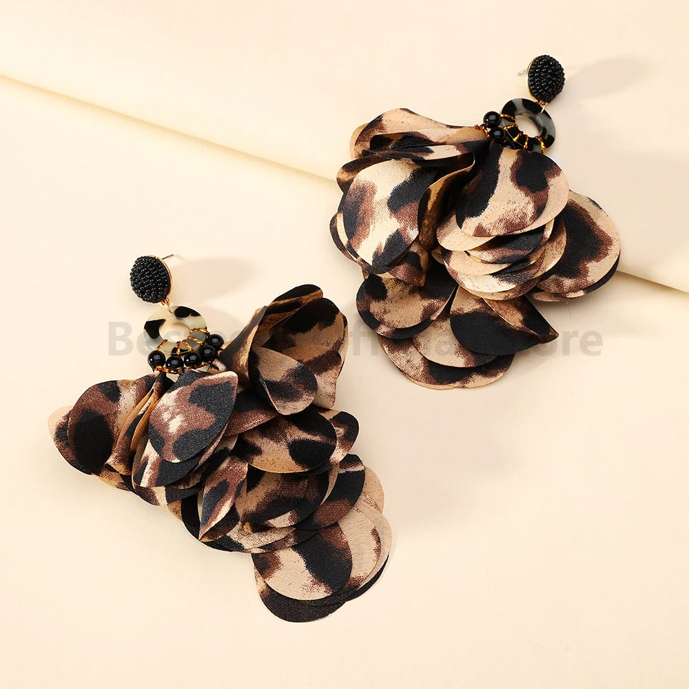 Boho Multicolor Cotton Flower Petal Dangle Earrings For Women Luxury Elegant Handmade Beaded Tassel Ear Pendant Fashion Jewelry