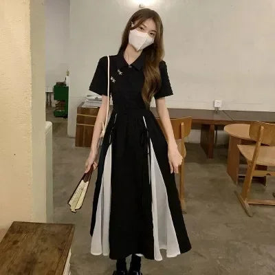 Plus Size New Chinese Style Dress Women's Clothing Summer New Solid Colors Short Sleeves Spliced Long Dress Women's Plus Size...