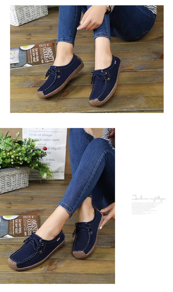 New Arrival Women Casual Shoes 2025 Suede Leather Flats Sneakers Lace Up Moccasins Ladies Shoes Fashion Loafers Plus Size 35-42