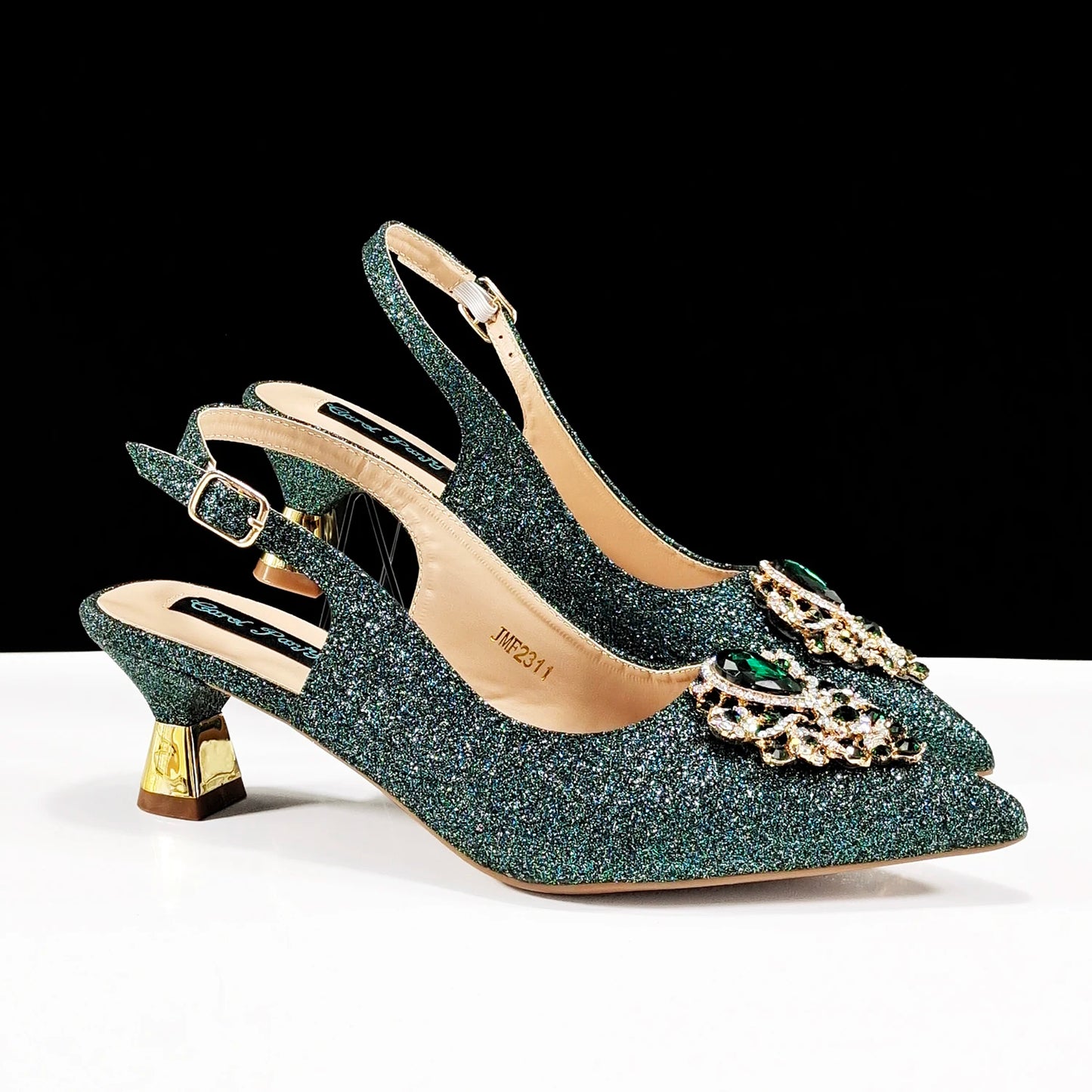 Italian Design Peach Color Pointed Toe Shoe & Bag Set Rhinestone Luxury  Women's High Heels for Parties By QSGFC