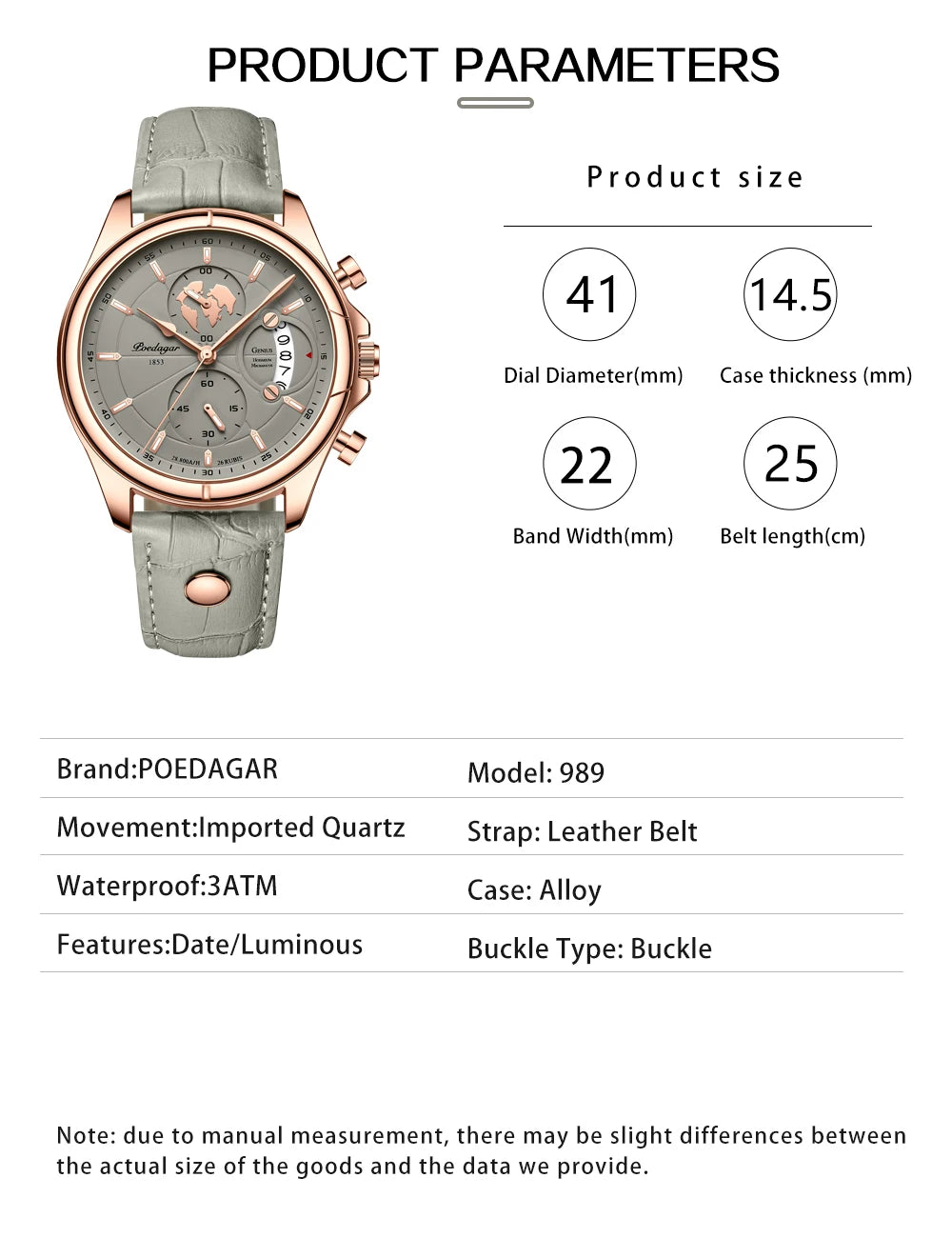 POEDAGAR Luxury Watches For Men Chronograph Date Waterproof Luminous Man Watch Leather Quartz Business Men's Watch with Box Gift