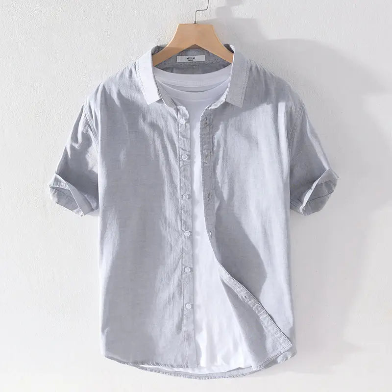 Men's Clothing Short Sleeve Shirt Square Neck Business Casual Cotton Workwear Stylish Summer Top Trendy New