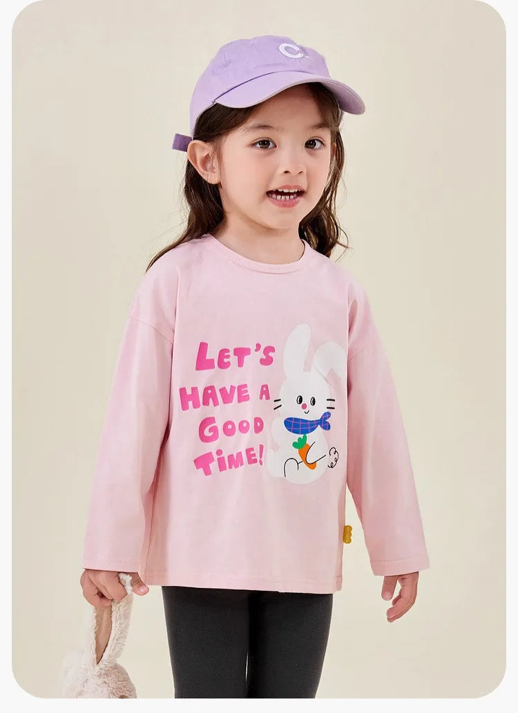 Kids Girls Printed T-shirt Autumn Cartoon Base Long Sleeve Baby Boys Top Versatile Pullover Bottom Children Girls Shirts