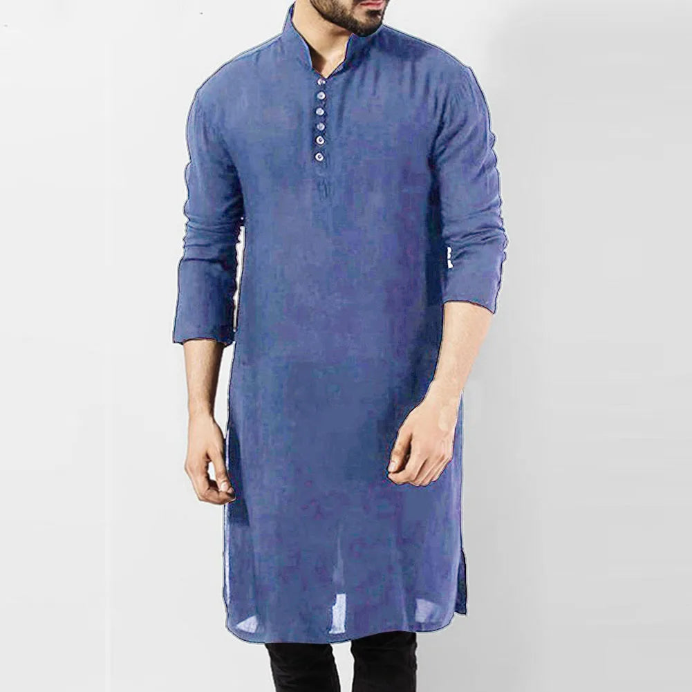 Mens Indian Traditional Kurta Shirt Long Sleeve Cotton Ethnic Kaftan Tunic Blouse for Men, Sizes M-3XL, Authentic Cultural Wear