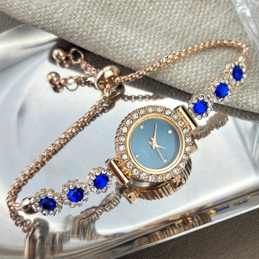 Foreign trade chalcedony bracelet watch set with diamond light luxury live new fashion quartz watch pull diamond women's watch