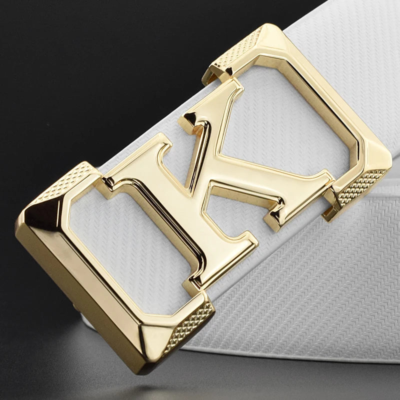 High Quality White Belt Boy Fashion Designer Casual Coskin Leather Metal Buckle Belt K Letter Men Belt