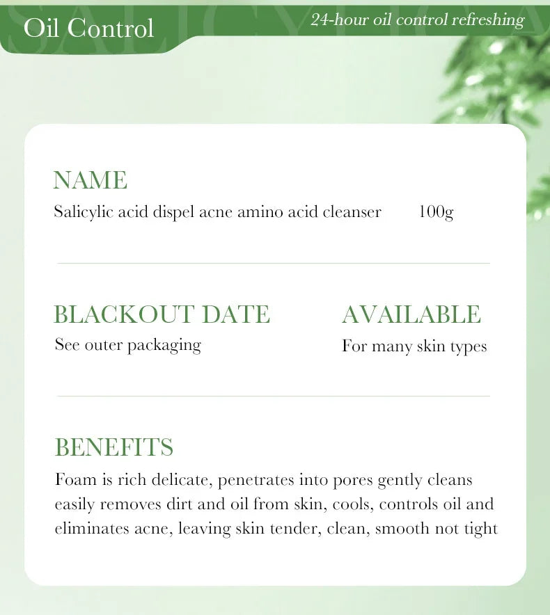 Salicylic Acid Facial Cleanser Face Wash Foam Face Cleanser Moisturizing Facial Cleansing Hydrating Skin Care Products