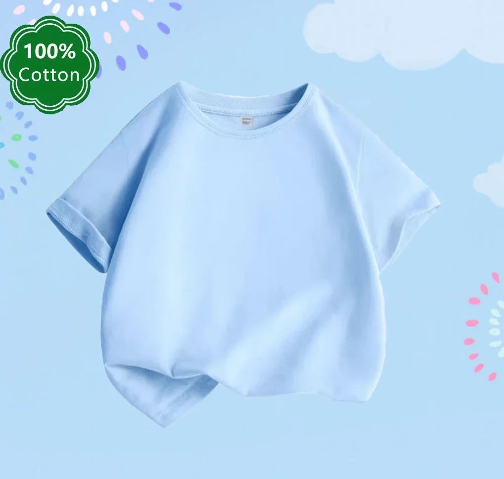 Kids T-shirt Summer Cotton Top Boys Girls Solid Color Blank T-shirt O Neck Round Neck Short Sleeve Pair of White Top T-shirt