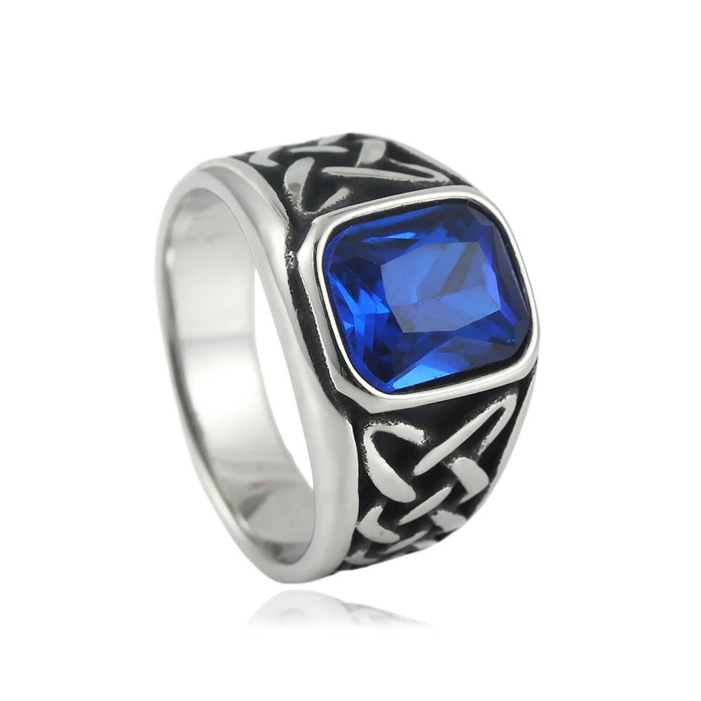 Punk Vintage Square Red Stone Signet Rings For Men Women Stainless Steel Nordic Vikings Knot Rune Ring Fashion Jewelry Wholesale