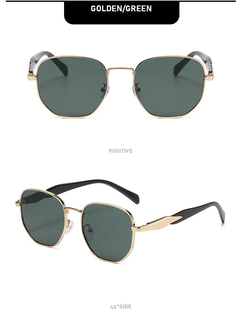 Street Photography Sunglasses For Women, Metal Fashion Uv Anti-retro Round Frame Trendy Personalized Car Sunglasses 2415