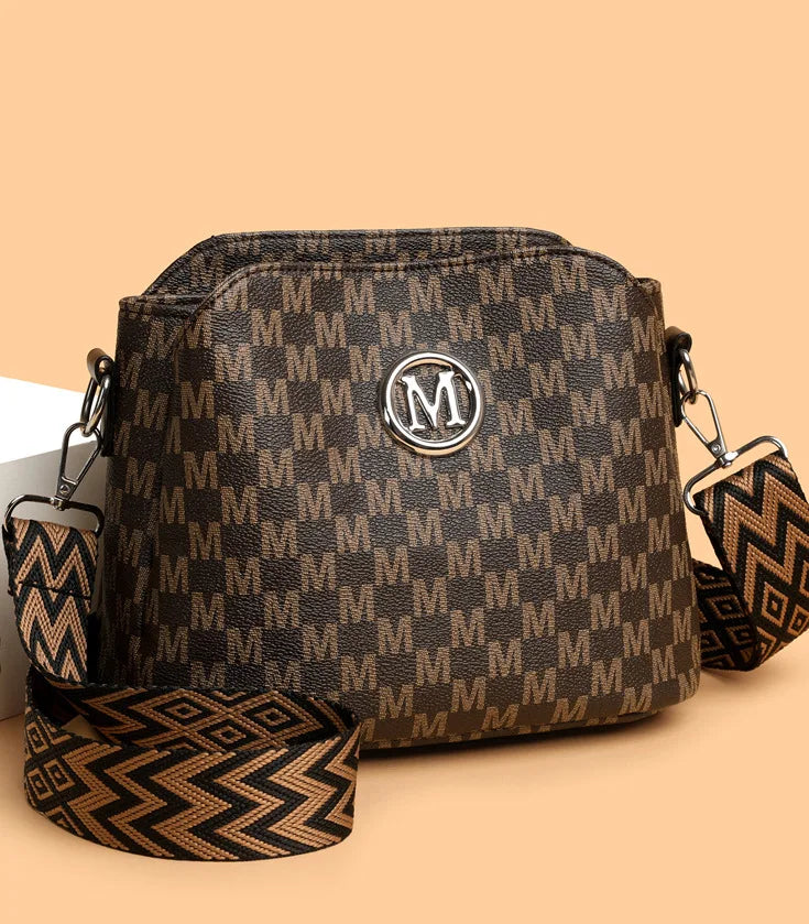 Synthetic Faux Leather Shoulder Bag For Women Retro Crossbody Bag with Golden "M" Monogram, Purse Work, Travel, Parties & Gifts