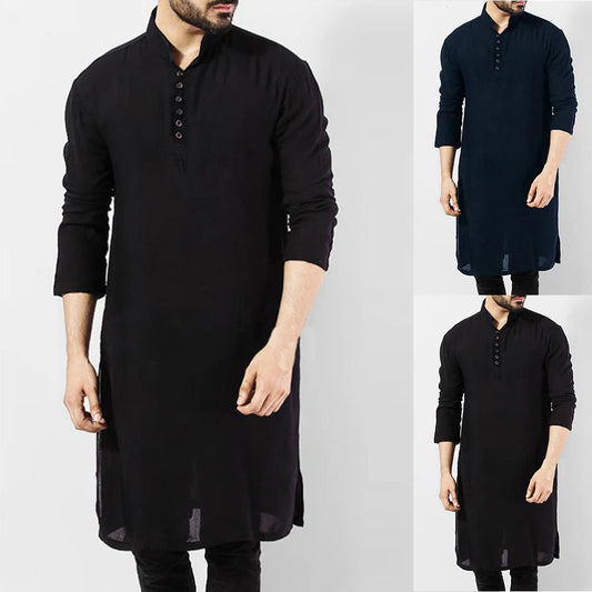 Mens Indian Traditional Kurta Shirt Long Sleeve Cotton Ethnic Kaftan Tunic Blouse for Men, Sizes M-3XL, Authentic Cultural Wear