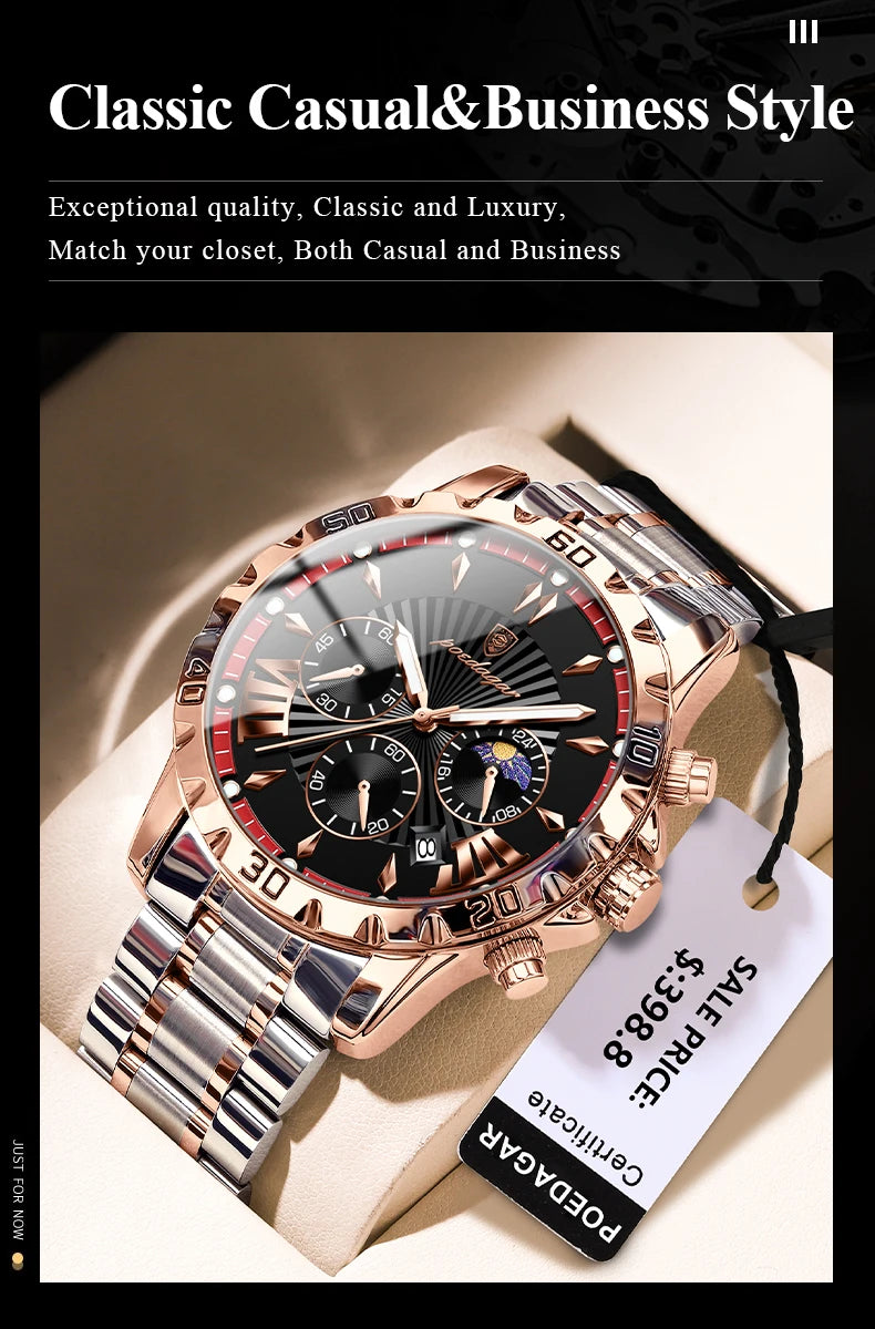 POEDAGAR Luxury Sport Man Watch Chronograph Luminous Waterproof Date Men Watch High Quality Stainless Steel Men's Quartz Watches