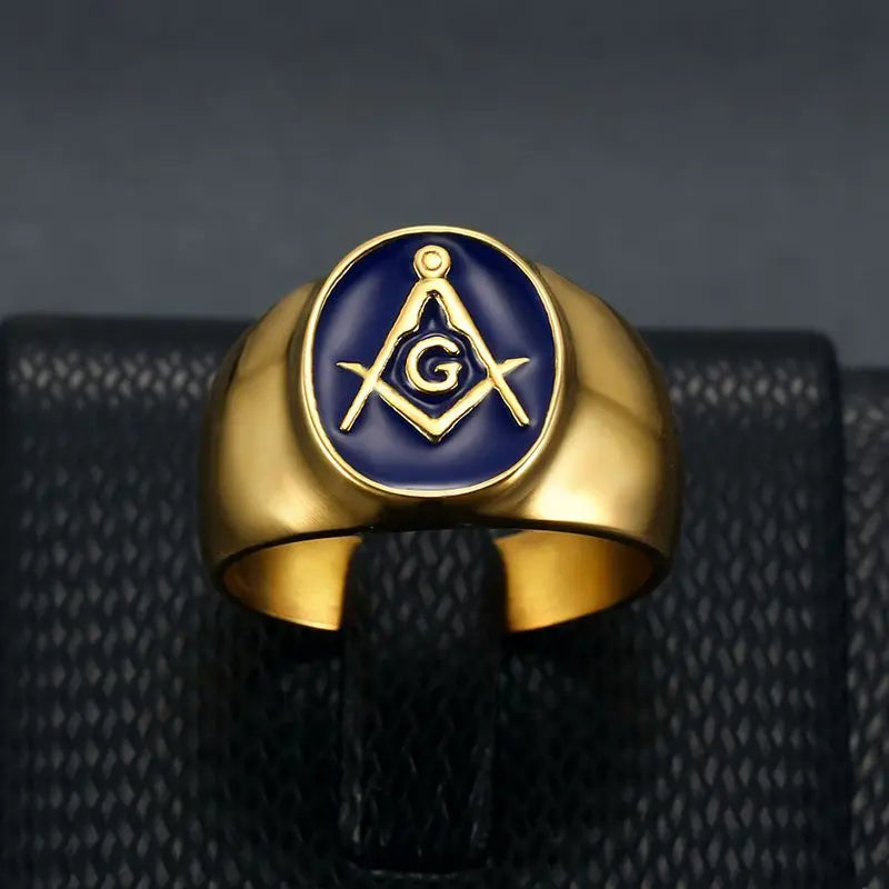 Hip hop Freemason Ring Gold-Color Cool Men Masonic Rings For Men Wedding Ring Bands USA Size 7 to 12