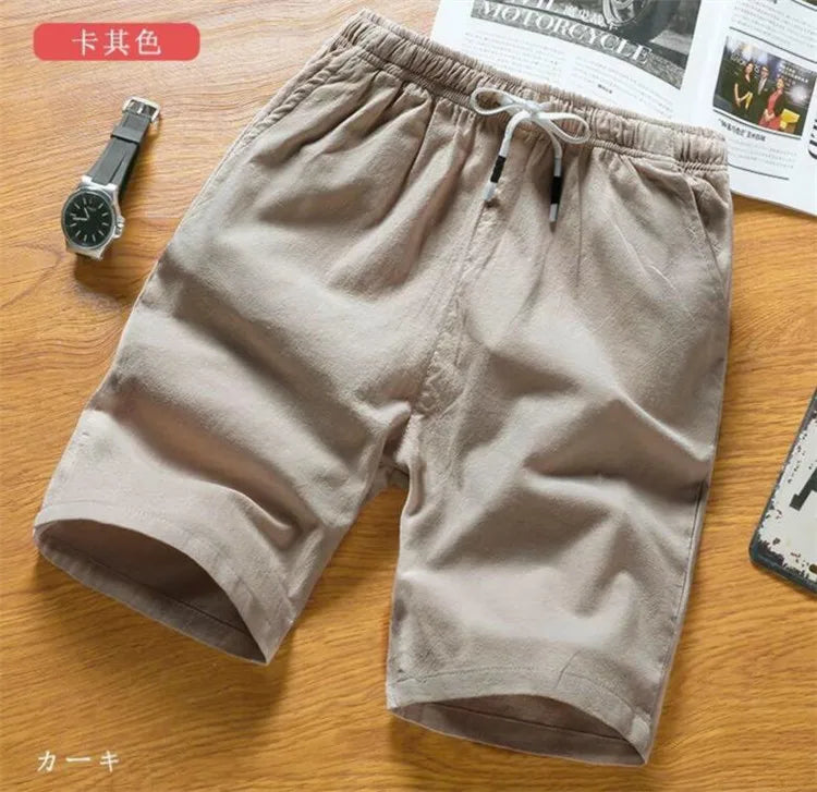 Men Shorts Slim Fit 2025 Summer Cotton Linen Knee Length Breathable Male Clothing Pure Straight Shorts Big Size M-6XL 7XL white