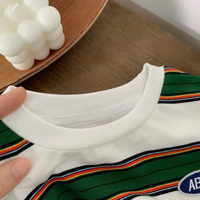 Children's Striped T-shirts For Boys Girls From 2 To 10 Years Old Kids Summer Tees Cotton Loose T Shirt Casual Kids Tops