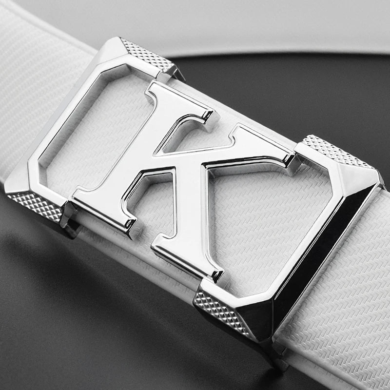 High Quality White Belt Boy Fashion Designer Casual Coskin Leather Metal Buckle Belt K Letter Men Belt