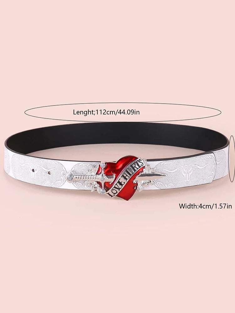 Hip Hop Punk Belt Retro Fashion Personality White Wide Edge Love Casual Versatile Belt Women's Fashion Y2K Couple