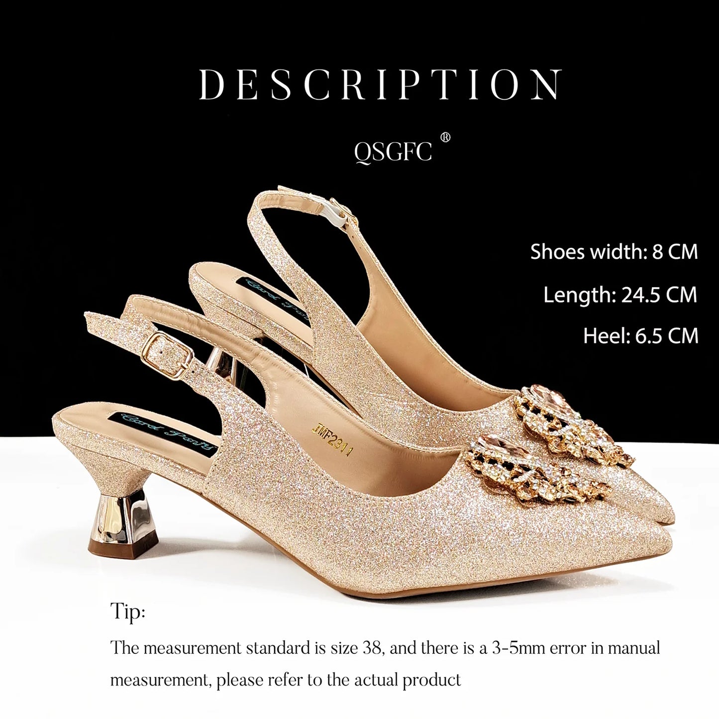 Italian Design Peach Color Pointed Toe Shoe & Bag Set Rhinestone Luxury  Women's High Heels for Parties By QSGFC