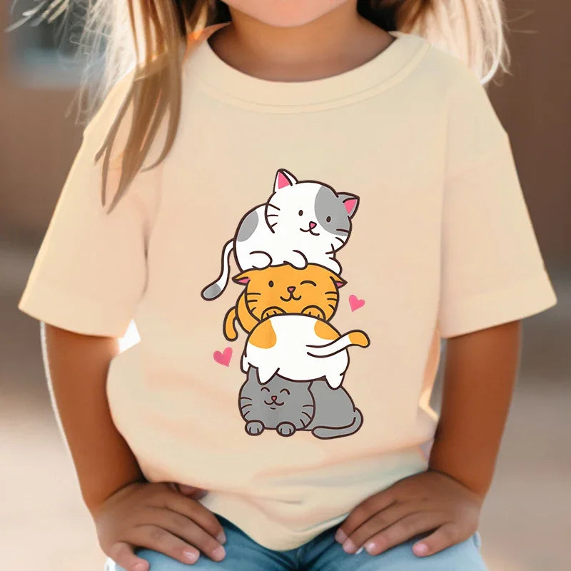 Cute Cat Graphic Kids Tshirts Kawaii T-Shirt Kids Summer Short Sleeve Tees Cartoon Animal Boys Girls Kawaii Kitten Tops Tshirt