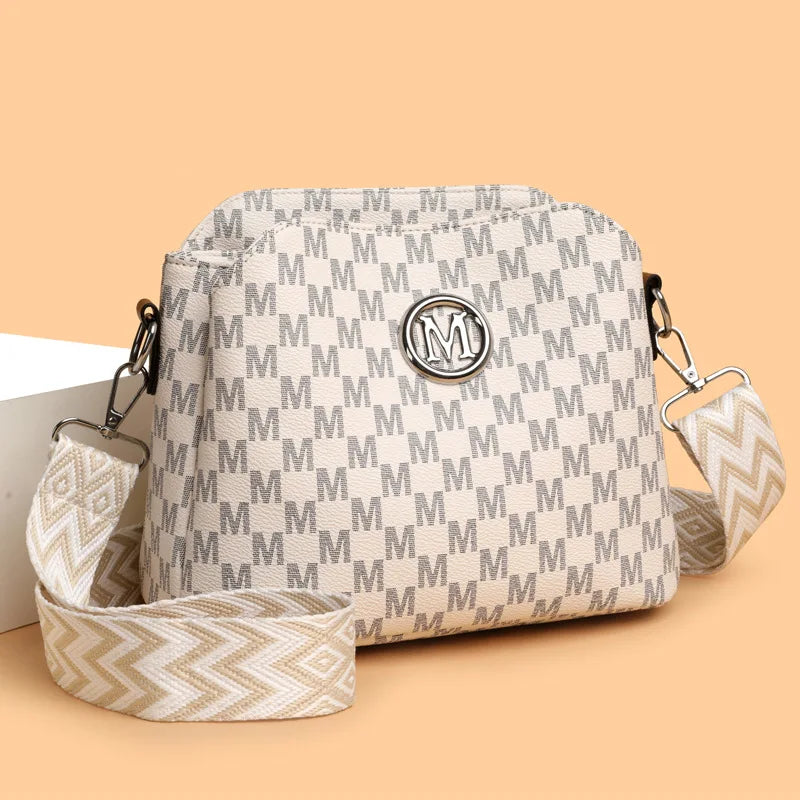 Synthetic Faux Leather Shoulder Bag For Women Retro Crossbody Bag with Golden "M" Monogram, Purse Work, Travel, Parties & Gifts