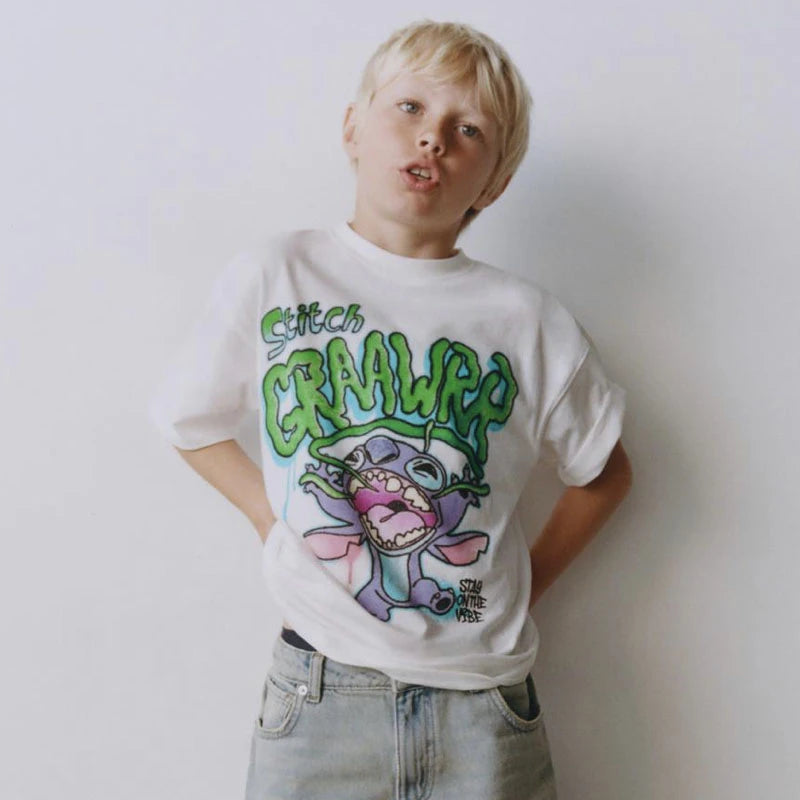 Boys Cartoon T Shirt Casual Loose Pure Cotton Short Sleeve Bottoming Shirt Girls Baby New Printed Tees Cute Round Neck Tops