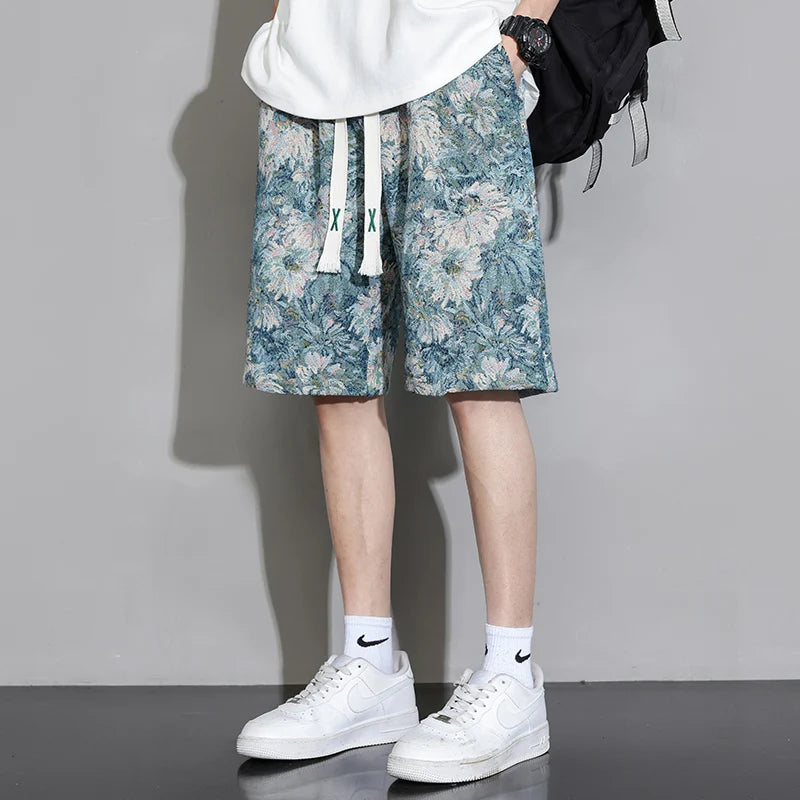 Men's Short Sleeve Summer Fashion Hawaiian Beach Flower Pants Outdoor Sports Pants Casual Breathable Quick Dry Oversized Shorts