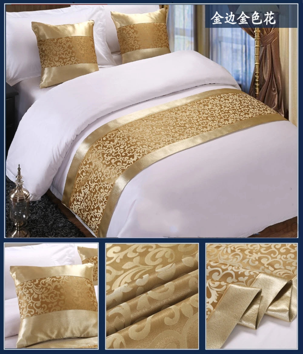 Golden Floral Bedspreads Bed Runner Throw Bedding Single Queen King Bed Cover Towel Home Hotel Decorations