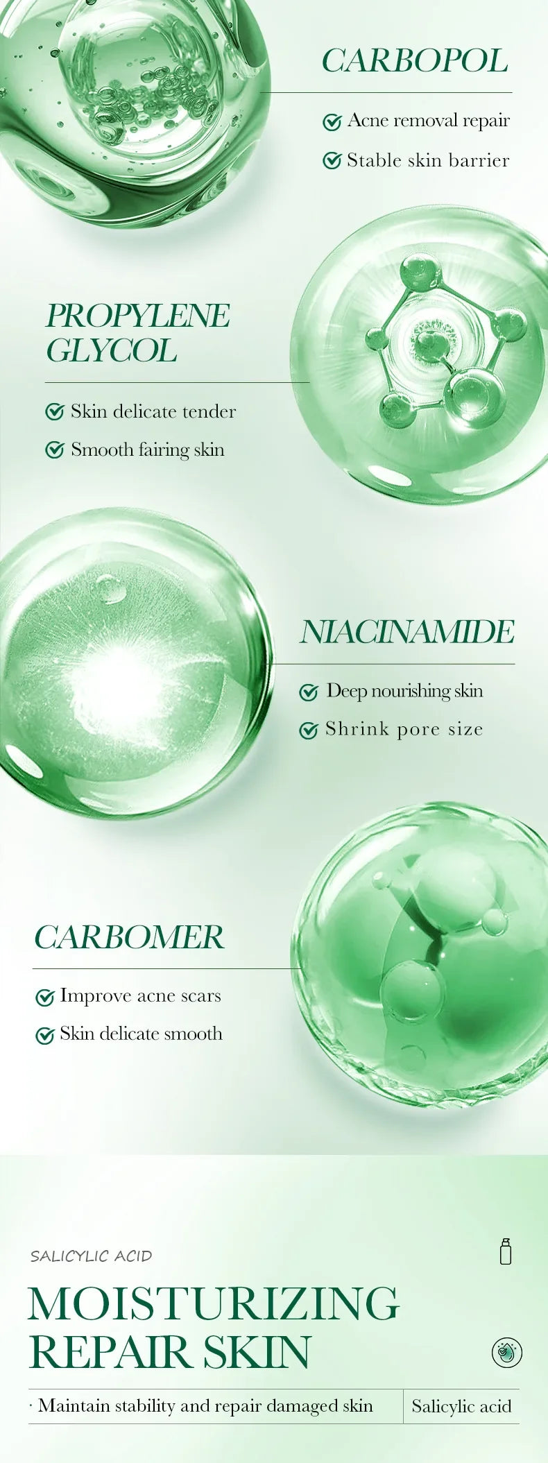 Salicylic Acid Cleansing Essence Lotion Moisturizing and Hydrating Face Cream Acne Amino Acid Skin Care Series