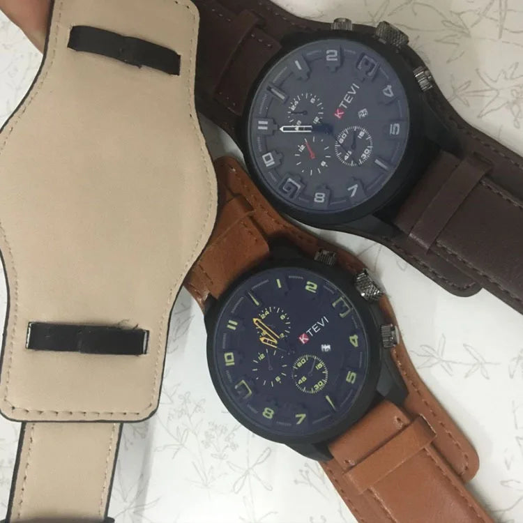 Hot Fashion Watch Men Large Dial Sport Watches Leather Strap Oversized Quartz Wrist Watch Army Military Clock Relogios Masculino