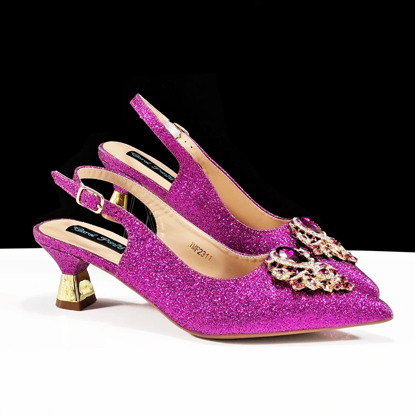 Italian Design Peach Color Pointed Toe Shoe & Bag Set Rhinestone Luxury  Women's High Heels for Parties By QSGFC