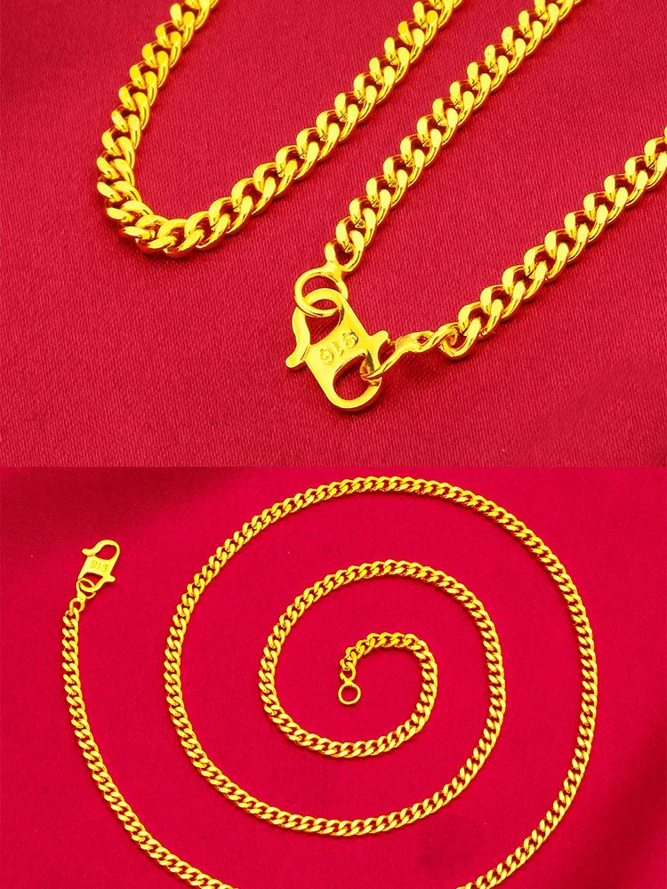 Women's 24K Gold S-Clasp Necklace, AU999 Fine Gold, Stylish & Versatile