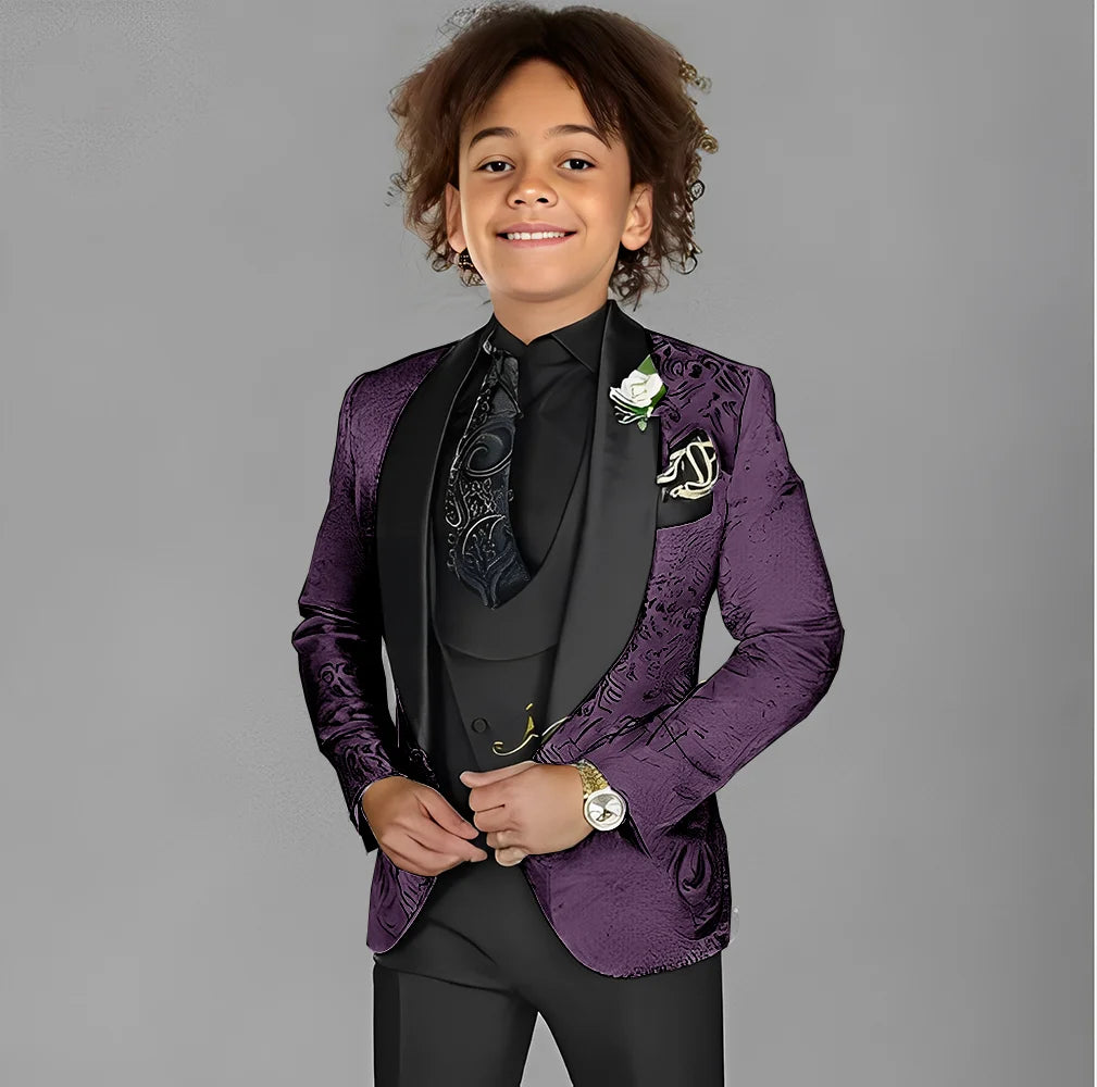 Jacquard Boys Suit 3 Piece Set Wedding Tuxedo for Kids Party Jacket Pants Vest 2-16 Years Old Formal Suit Customization