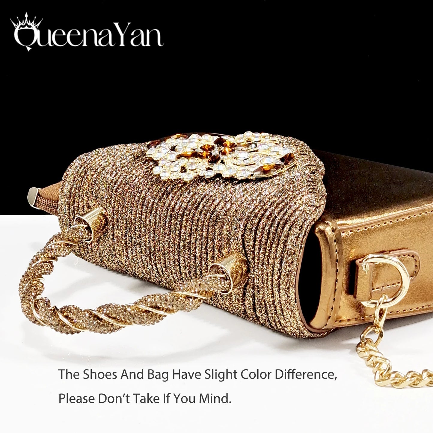 Italian Design Peach Color Pointed Toe Shoe & Bag Set Rhinestone Luxury  Women's High Heels for Parties By QSGFC