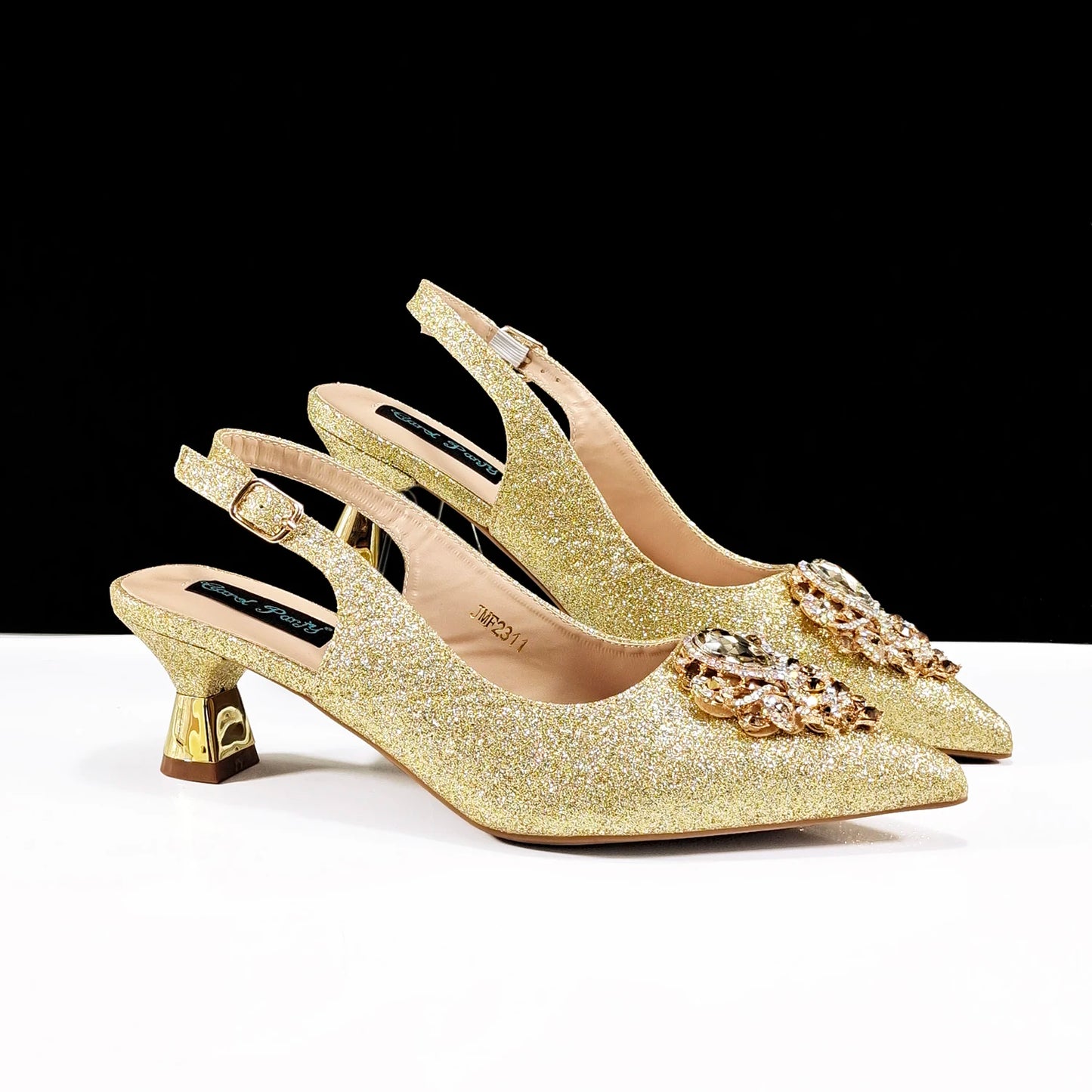 Italian Design Peach Color Pointed Toe Shoe & Bag Set Rhinestone Luxury  Women's High Heels for Parties By QSGFC