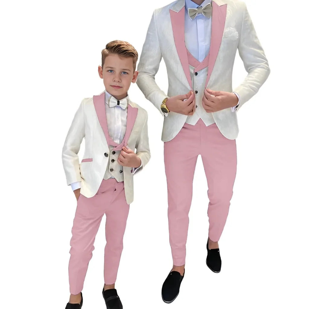 Classic Jacquard Kids 3 Piece Suit for Boys 3-16 Years Peak Lapel One Button Boy Suit Birthday Party Blazer Vest Pant Suit Set