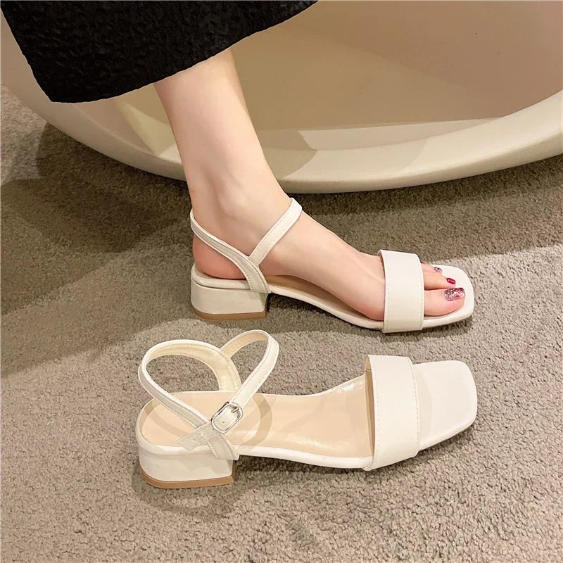 Sandals for women in summer, new thick heeled sandals for women, internet celebrity, gentle one line with buckle, fairy style