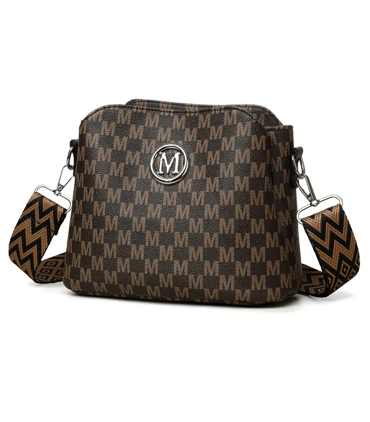 Synthetic Faux Leather Shoulder Bag For Women Retro Crossbody Bag with Golden "M" Monogram, Purse Work, Travel, Parties & Gifts