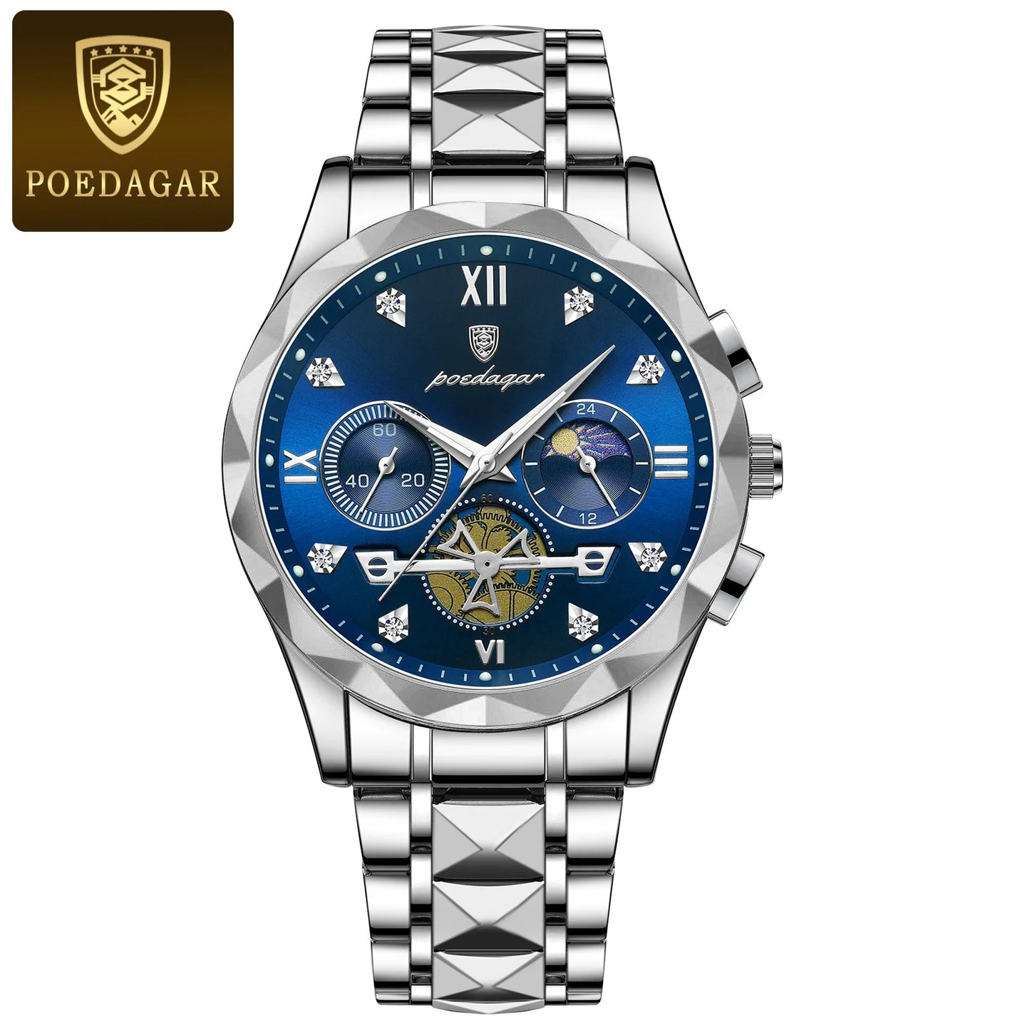 POEDAGAR Top Trendy Men Wristwatch Stainless Steel Chronograph Man Watch Waterproof Luminous Business Men's Quartz Watches Reloj