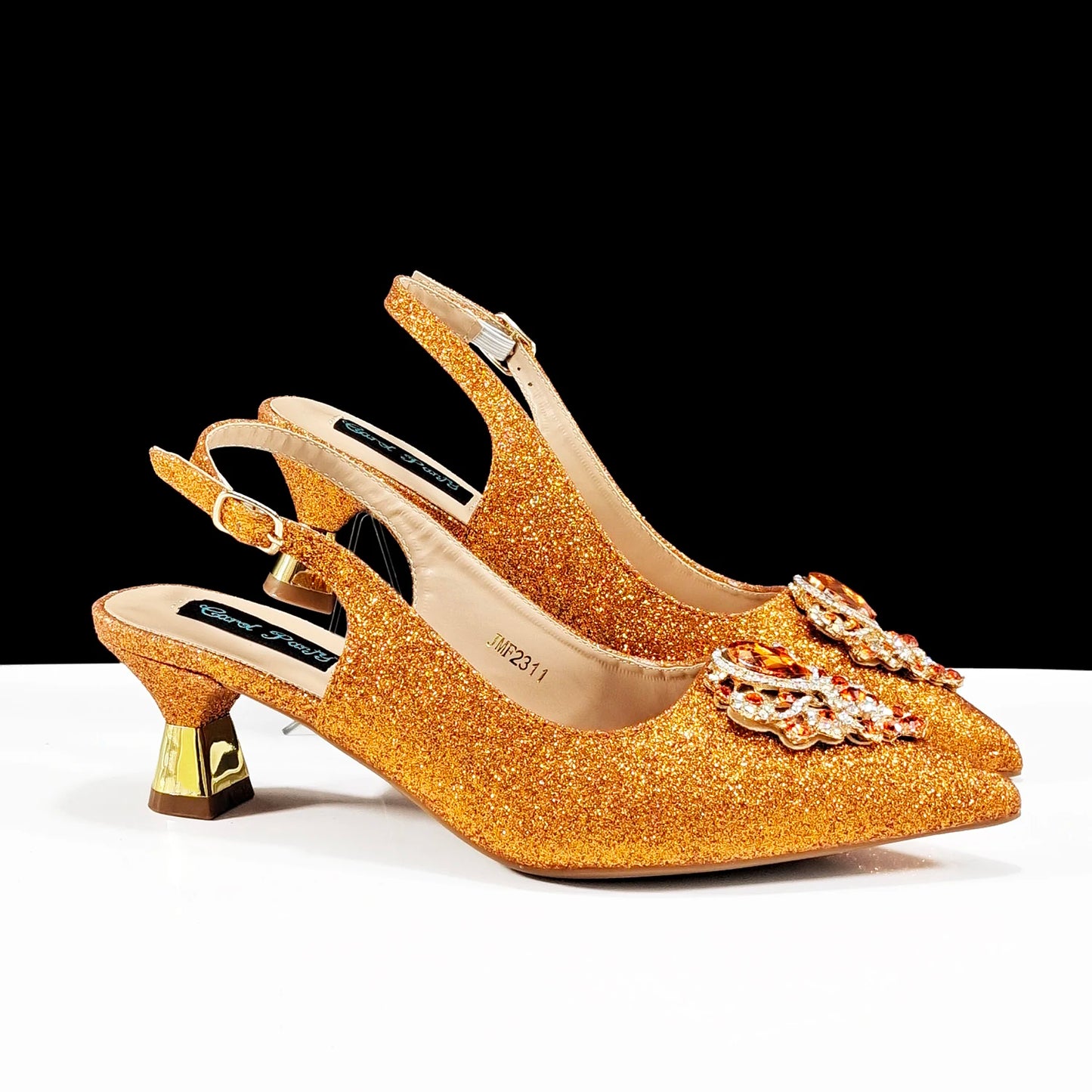 Italian Design Peach Color Pointed Toe Shoe & Bag Set Rhinestone Luxury  Women's High Heels for Parties By QSGFC