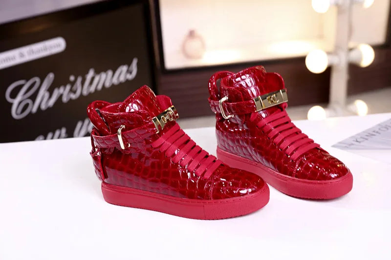 Unisex High-Top Leather Sneakers - Casual Running Shoes with Metal Details