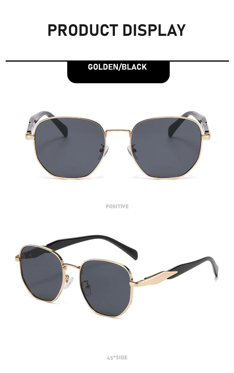 Street Photography Sunglasses For Women, Metal Fashion Uv Anti-retro Round Frame Trendy Personalized Car Sunglasses 2415