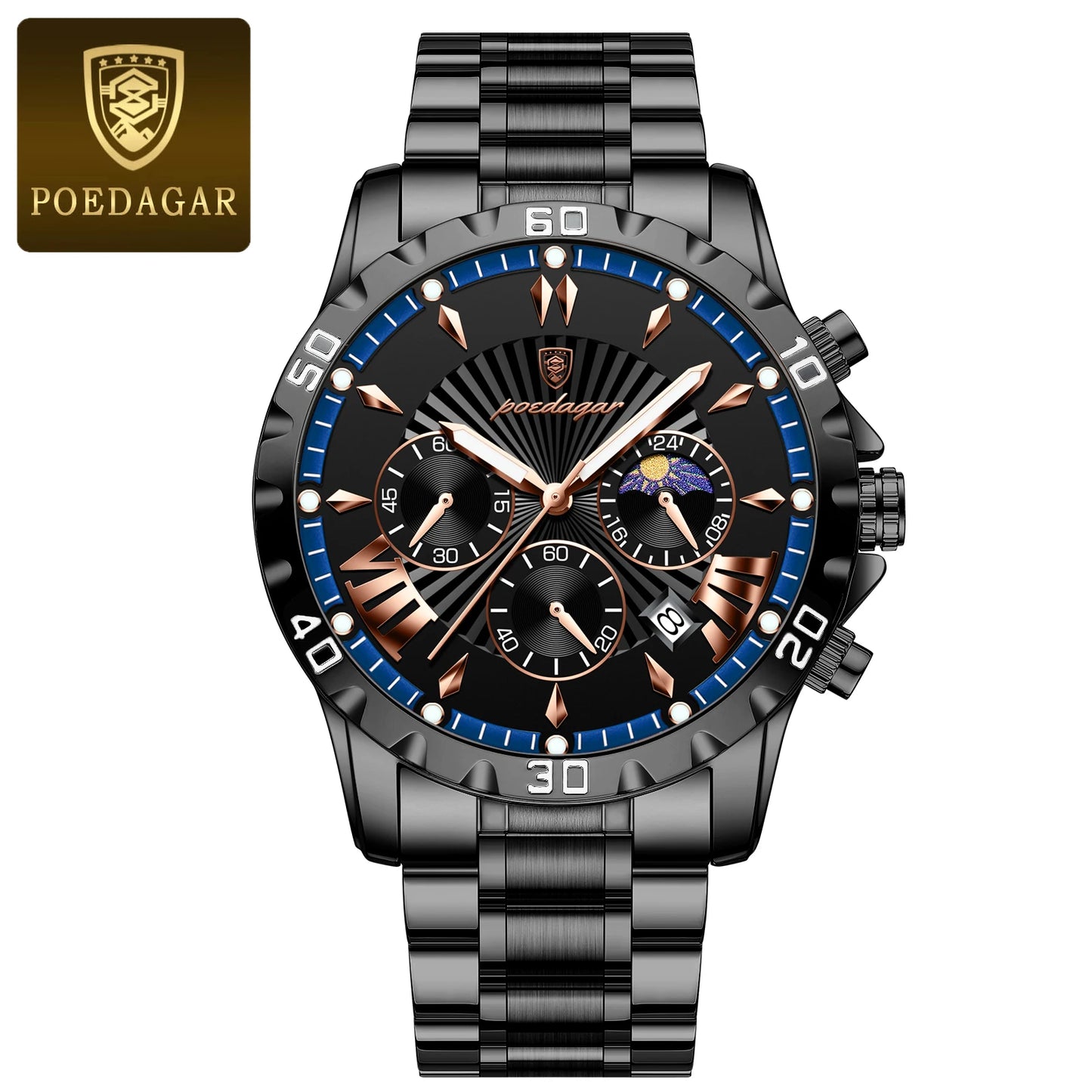 POEDAGAR Luxury Sport Man Watch Chronograph Luminous Waterproof Date Men Watch High Quality Stainless Steel Men's Quartz Watches