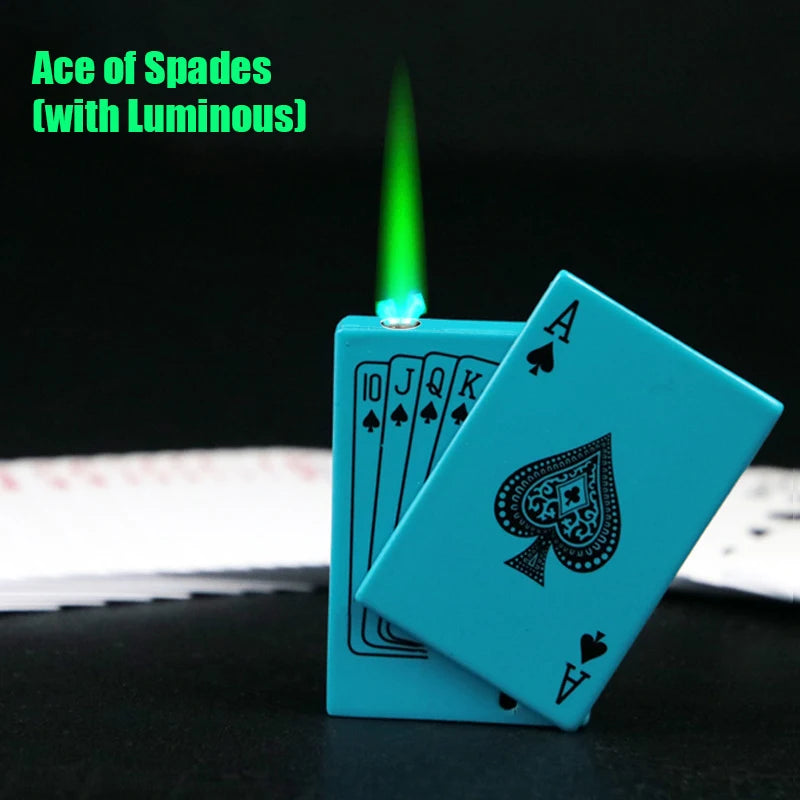 Creative Poker Ace of Spades Lighter Butane Windproof Straight Metal Lighter Men's Fun Toy Cigarette Lighter
