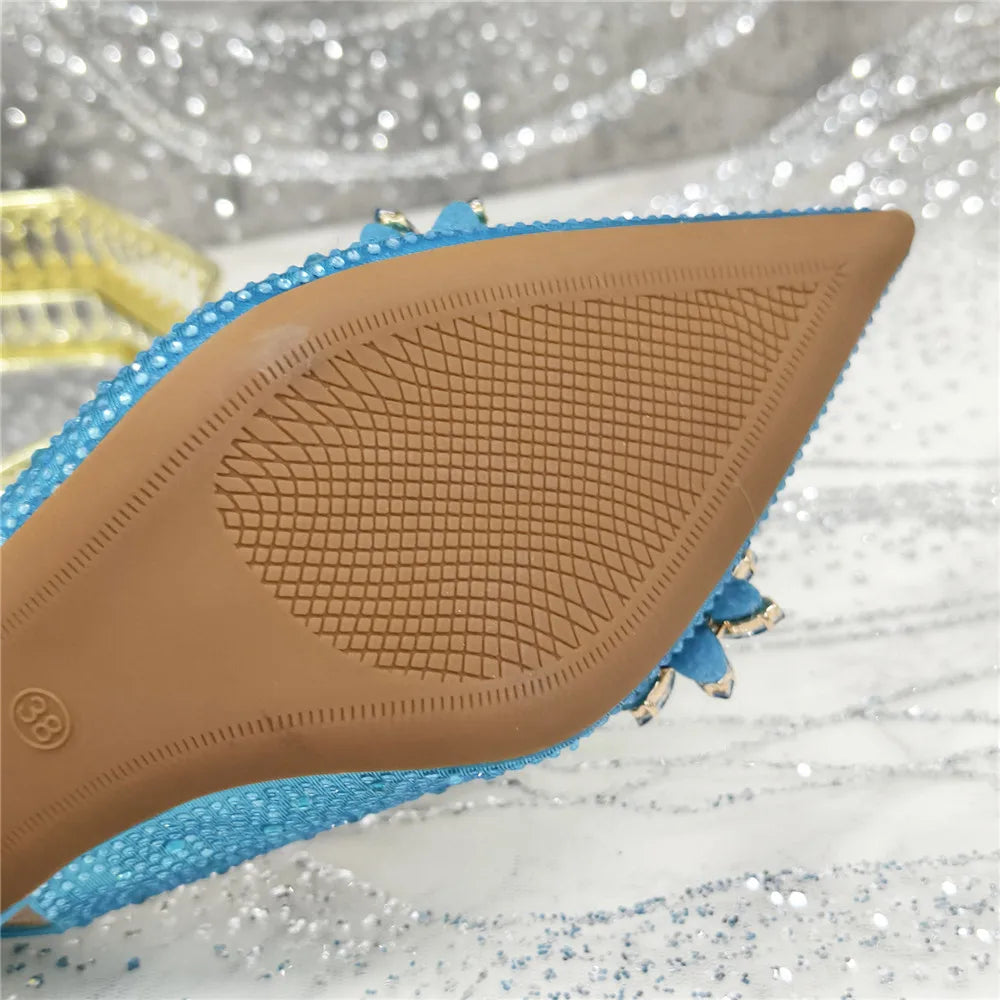 Popularity Pointed Toe High Heels Shoes and Bags Set With Rhinestone for Women Wedding Party Elegant Luxury Fashion