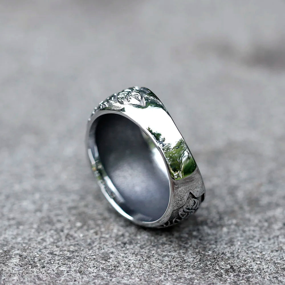 Men's Lucifer Satan Signet Ring With Black Stone Stainless Steel Vintage Jewelry Size 7