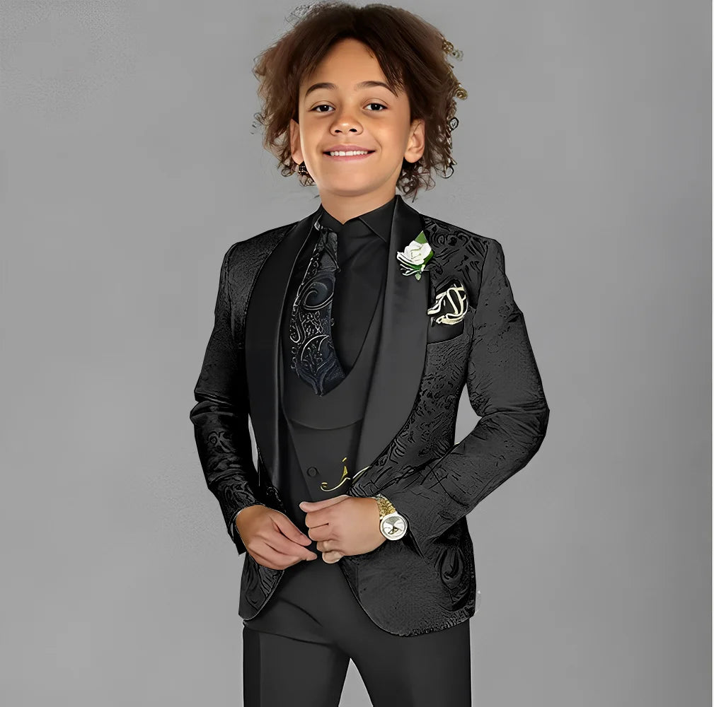 Jacquard Boys Suit 3 Piece Set Wedding Tuxedo for Kids Party Jacket Pants Vest 2-16 Years Old Formal Suit Customization