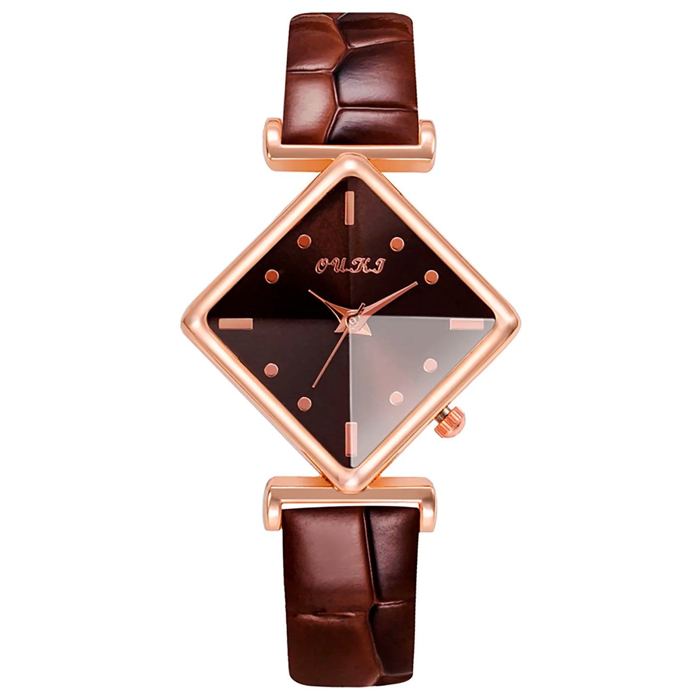 Women'S Casual Square Watch Diamond Glass Sugar Leather Band Simple Scale Luxury Quality Ladies Fashion Quartz Watch