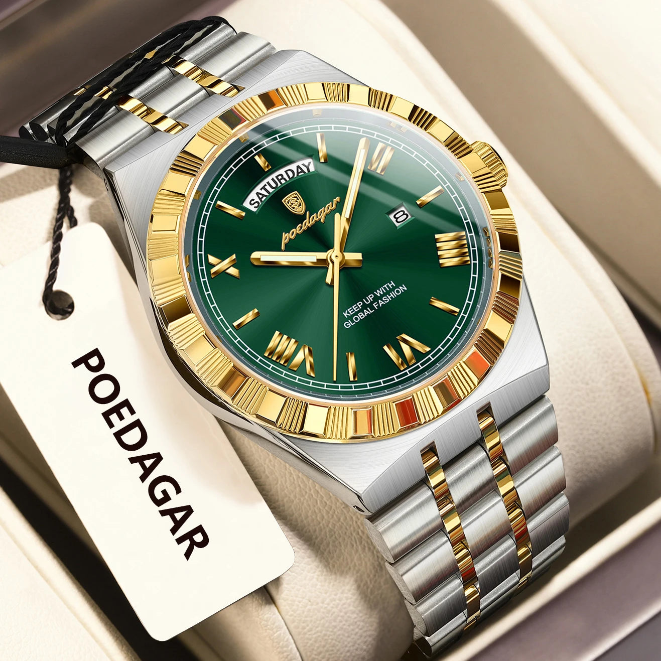 POEDAGAR Original Men's Watch Luminous Waterproof Week Date Man Wristwatch Stainless Steel Business Quartz Watches For Men Reloj